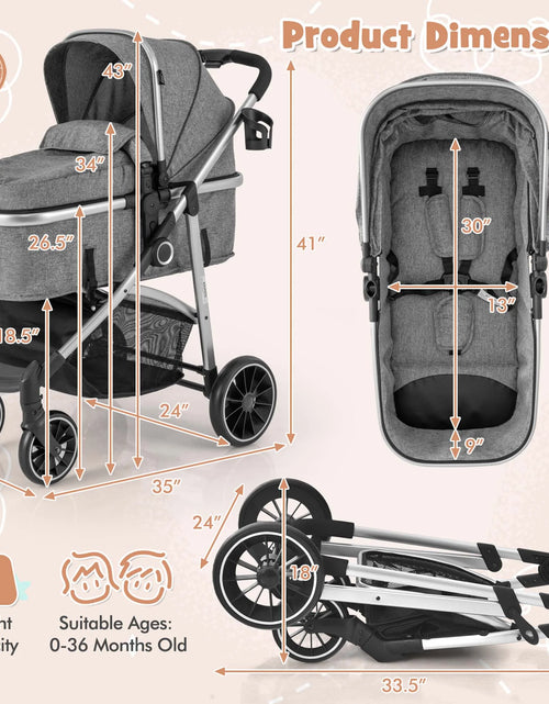 Load image into Gallery viewer, Babyjoy 2 in 1 Convertible Baby Stroller High Landscape Infant Stroller Grey
