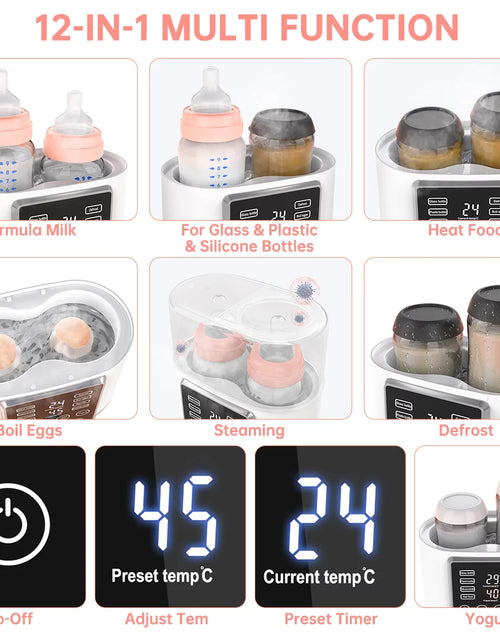 Load image into Gallery viewer, Baby Bottle Warmer, 12-In-1 Babies Fast Bottle Milk Warmer, Double Food Heater Defrost Bpa-Free with Twins, LCD Display, Timer &amp; 24H Temperature Control for Breastmilk &amp; Formula
