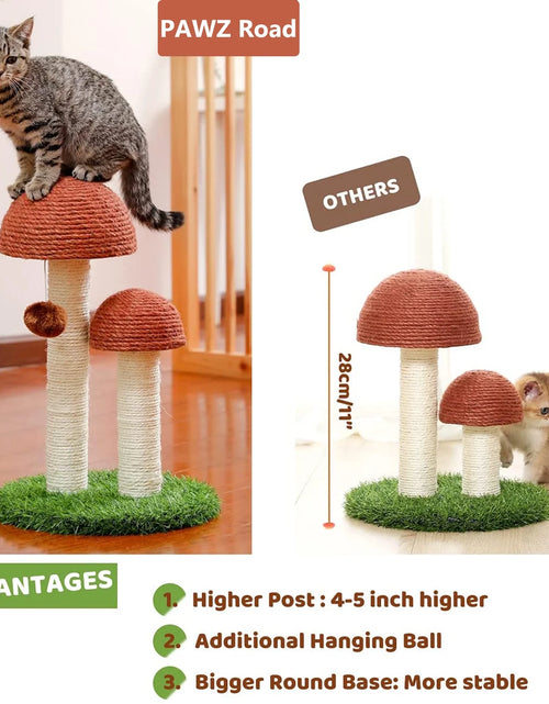 Load image into Gallery viewer, 2 Mushrooms Cat Scratching Post 19&quot; Sisal Claw Scratcher for Kittens and Small Cats, Brown
