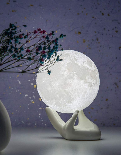 Load image into Gallery viewer, Moon Lamp, 3.5 Inch 3D Printing Lunar Lamp Night Light with White Hand Stand as Kids Women Girls Boy Birthday Gift, USB Charging Touch Control Brightness Two Tone Warm Cool White
