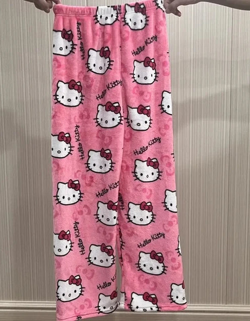 Load image into Gallery viewer, Sanrio Hello Kitty Anime Y2K Kawaii Flannel Pajamas Women&#39;S Warm Woolen Cartoon Casual Home Pants Autumn Winter Fashion Trousers
