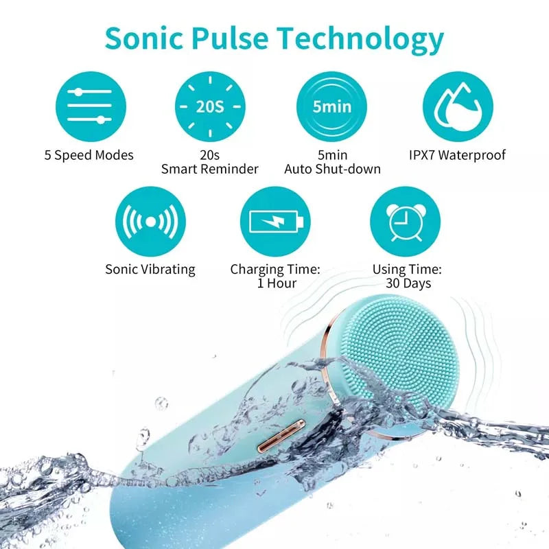 Drop Shipping Household EMS Facial Pore Cleaning Tool Face Massage Electric Silicone Deep Clean Sonic Facial Cleansing Brush