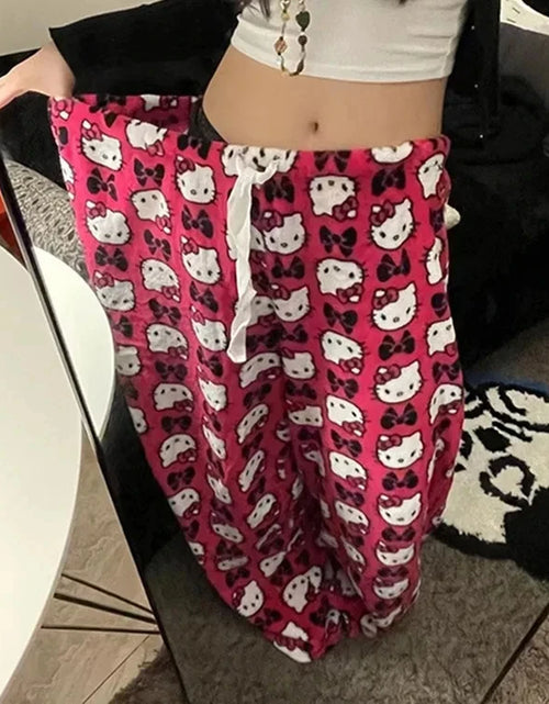 Load image into Gallery viewer, Sanrio Hello Kitty Anime Y2K Kawaii Flannel Pajamas Women&#39;S Warm Woolen Cartoon Casual Home Pants Autumn Winter Fashion Trousers
