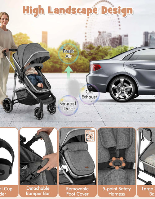 Load image into Gallery viewer, Babyjoy 2 in 1 Convertible Baby Stroller High Landscape Infant Stroller Grey
