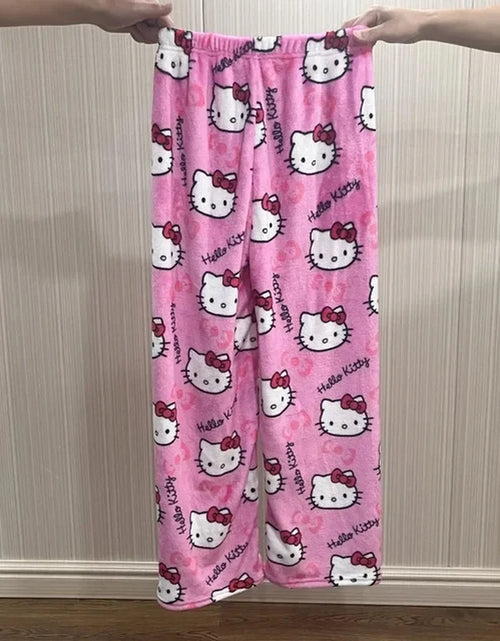 Load image into Gallery viewer, Sanrio Hello Kitty Anime Y2K Kawaii Flannel Pajamas Women&#39;S Warm Woolen Cartoon Casual Home Pants Autumn Winter Fashion Trousers
