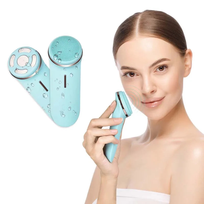 Drop Shipping Household EMS Facial Pore Cleaning Tool Face Massage Electric Silicone Deep Clean Sonic Facial Cleansing Brush