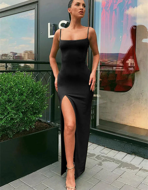 Load image into Gallery viewer, Women Summer Sexy Bodycon Dress Lady Sexy Spaghetti Strap Sleeve Split Solid Color Sheath Dress Vestidos
