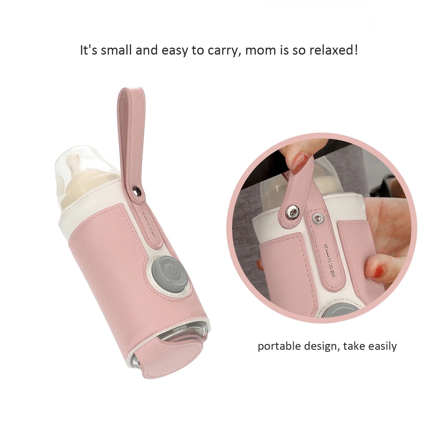 Portable Bottle Warmer, Intelligent Bottle Warmer, Fast Charge, 3-Speed Temperature Regulation, Pink