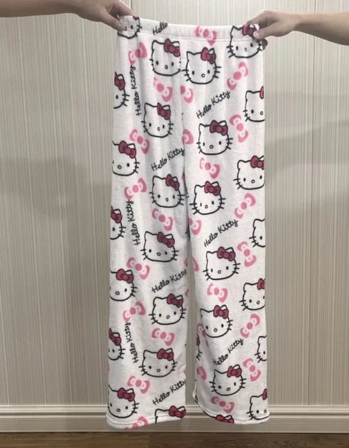 Load image into Gallery viewer, Sanrio Hello Kitty Anime Y2K Kawaii Flannel Pajamas Women&#39;S Warm Woolen Cartoon Casual Home Pants Autumn Winter Fashion Trousers
