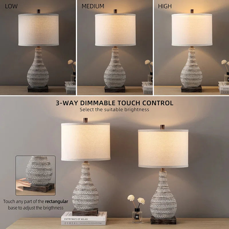 Aphsana 24 Inch Farmhouse Touch Control Table Lamp Set with USB & Type C Port