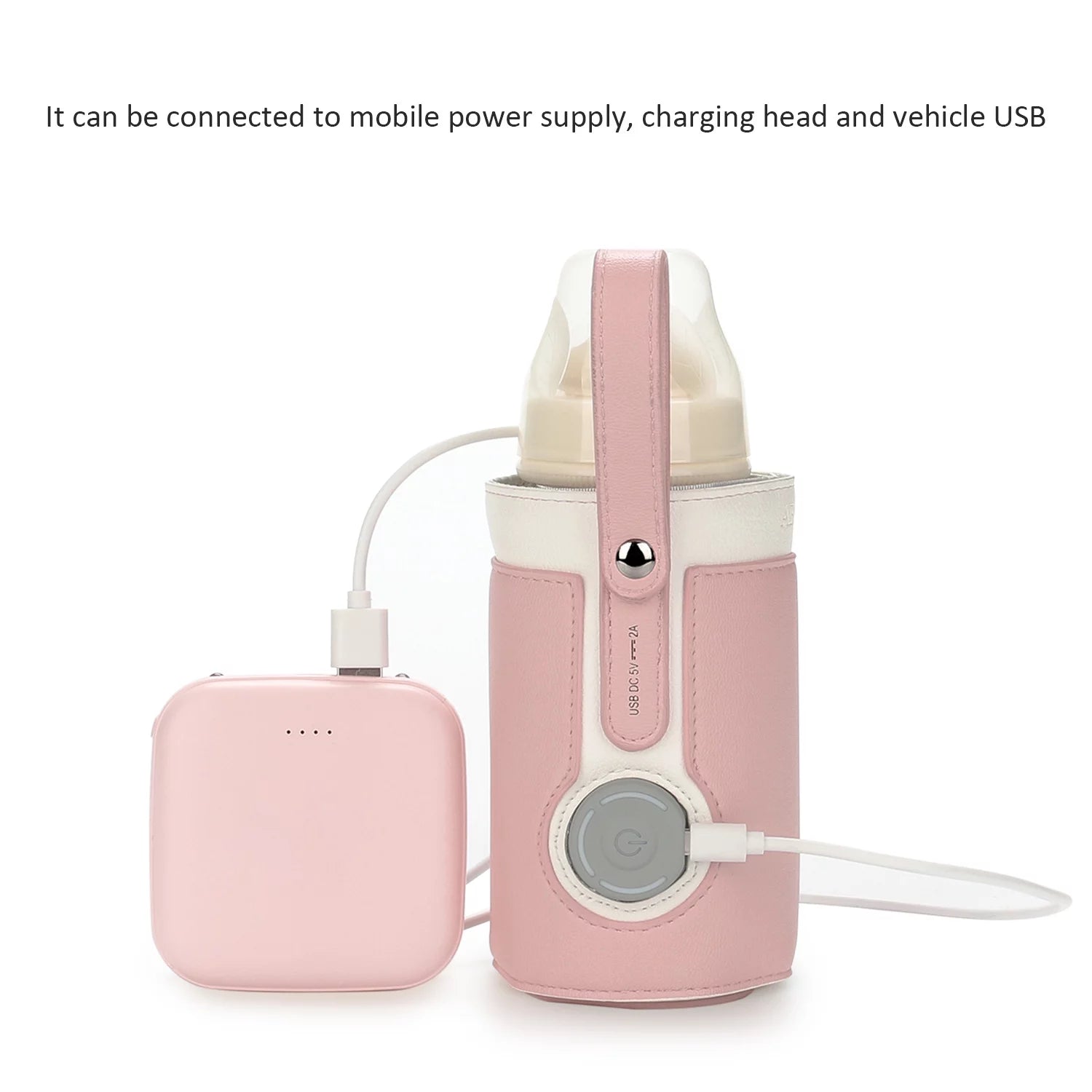 Portable Bottle Warmer, Intelligent Bottle Warmer, Fast Charge, 3-Speed Temperature Regulation, Pink